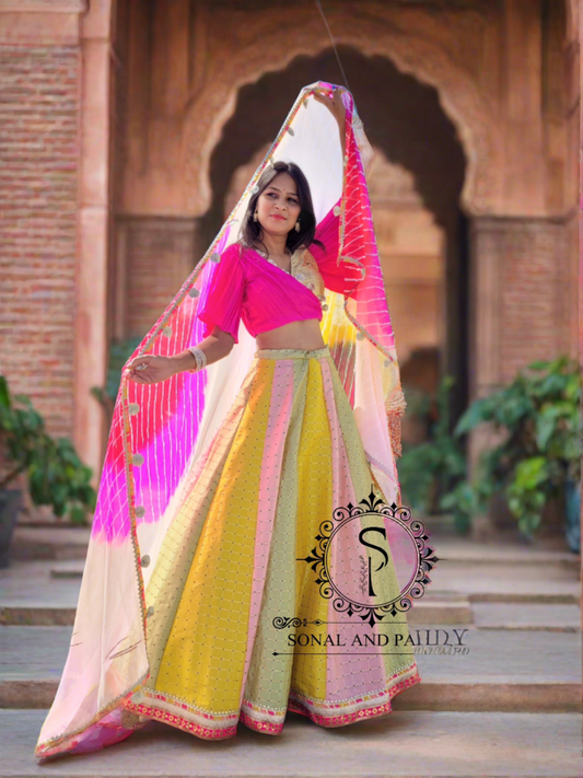 Designer Pleated Blouse With Beautiful Duppatta & Kalidaar Lehenga - LH01346
