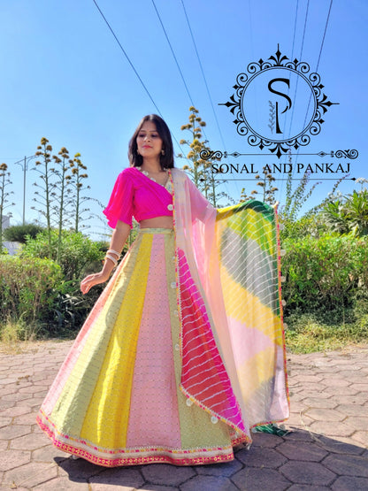Designer Pleated Blouse With Beautiful Duppatta & Kalidaar Lehenga - LH01346