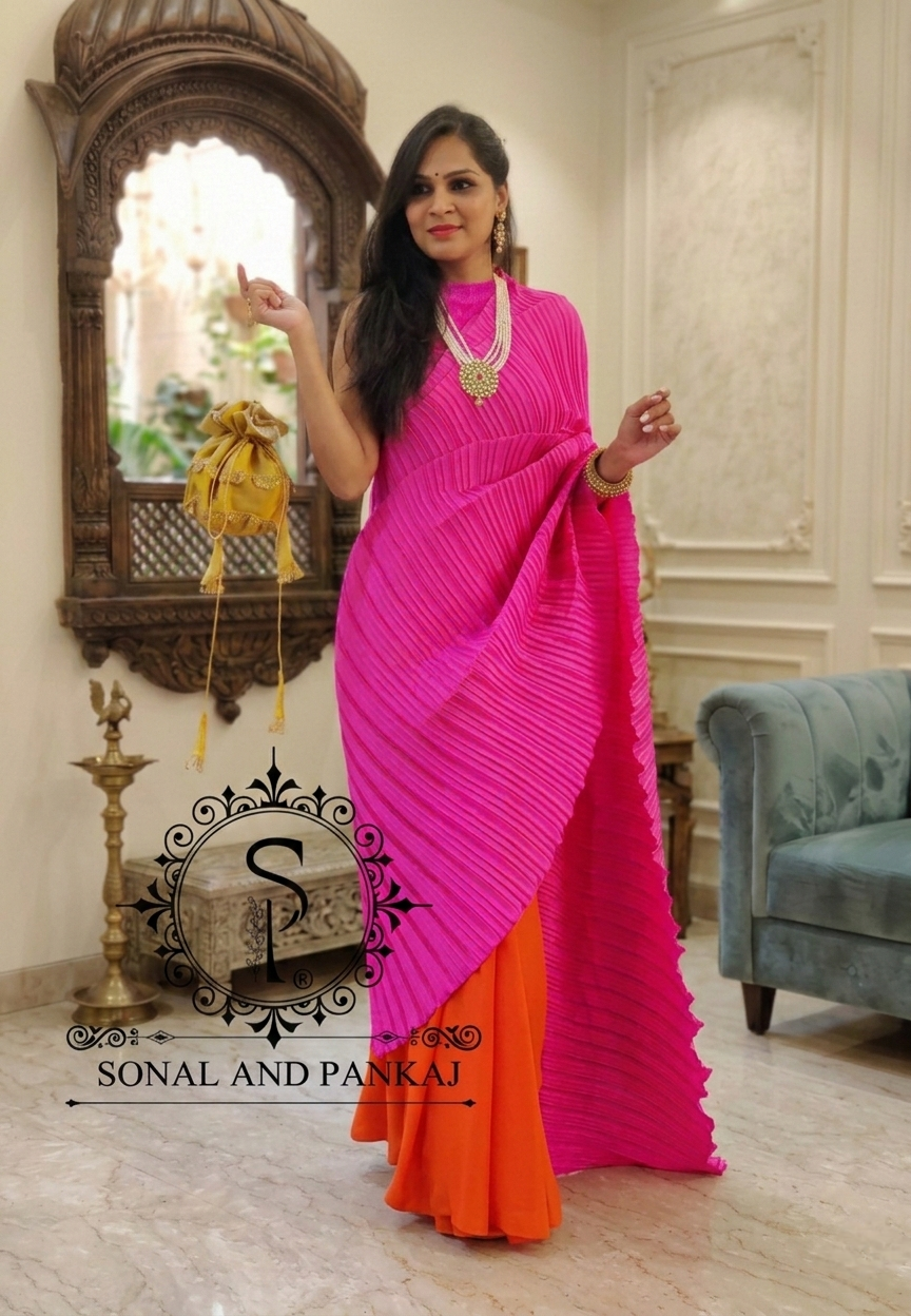 Hot Pink Pleated Palloo Saree - SA01645
