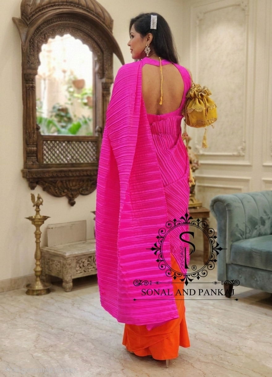 Hot Pink Pleated Palloo Saree - SA01645