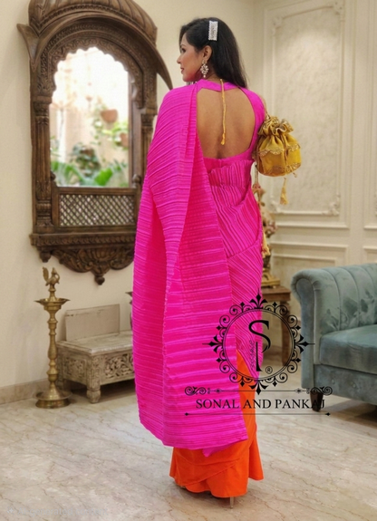 Hot Pink Pleated Palloo Saree - SA01645