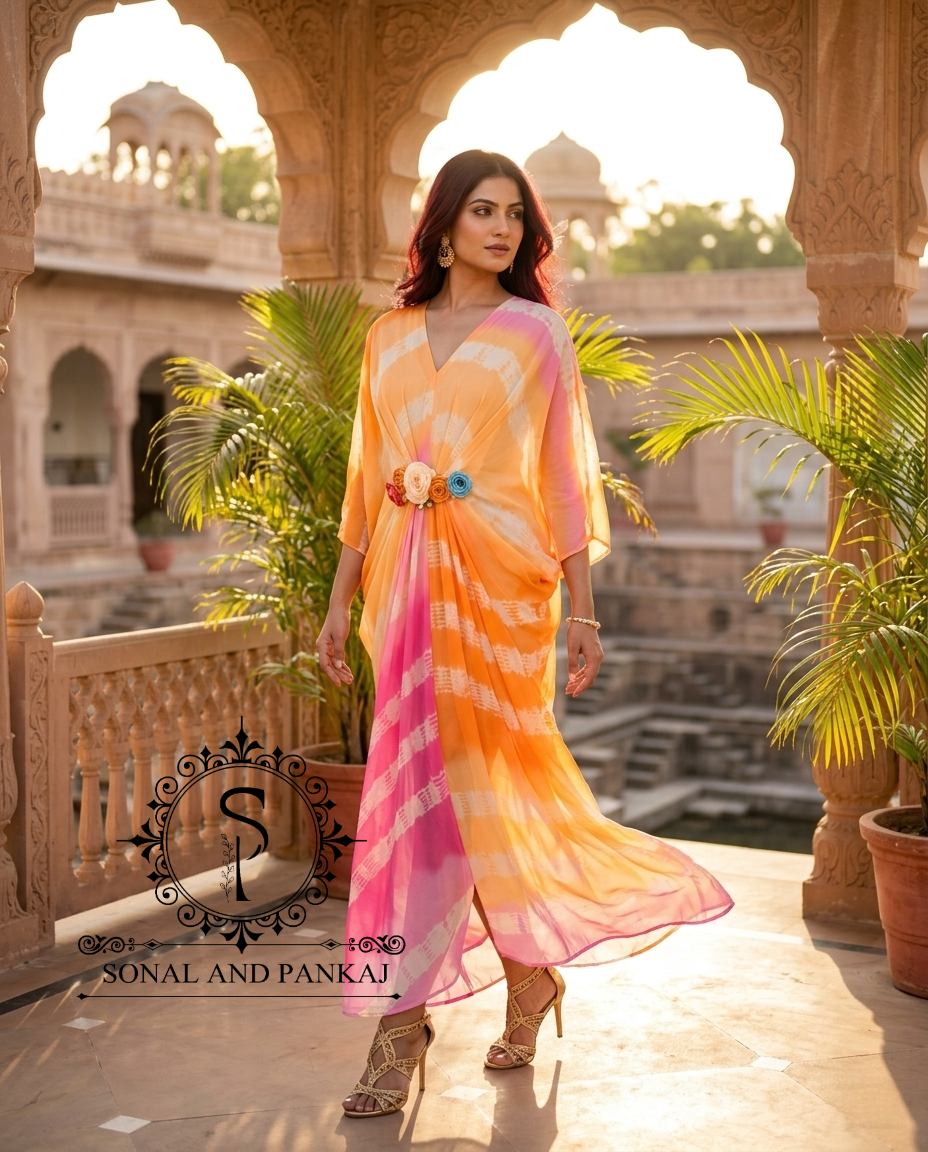 Caftan bleu à imprimé floral - RW01098