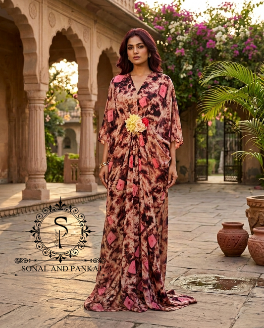 Caftan bleu à imprimé floral - RW01098