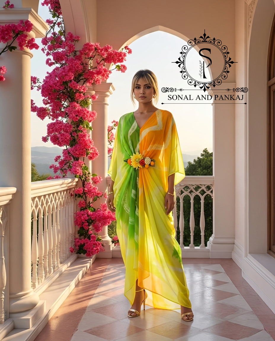 Caftan bleu à imprimé floral - RW01098