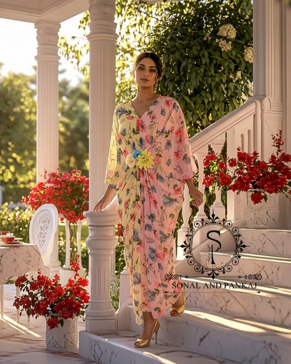 Caftan bleu à imprimé floral - RW01098
