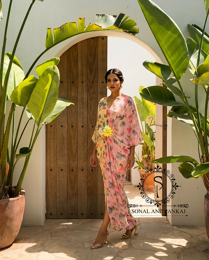 Caftan bleu à imprimé floral - RW01098