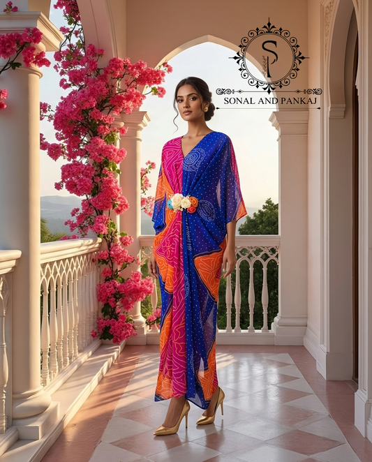 Caftan bleu à imprimé floral - RW01098