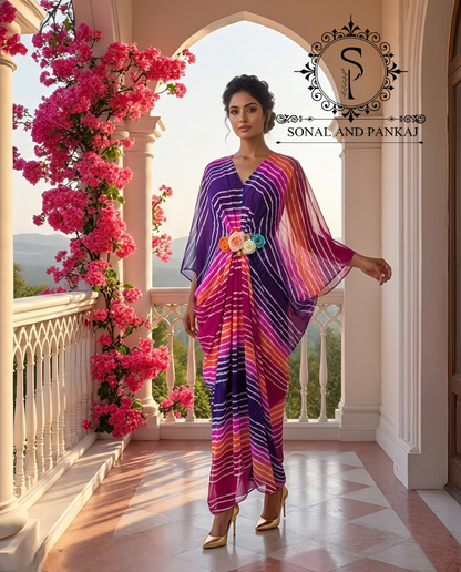 Caftan bleu à imprimé floral - RW01098