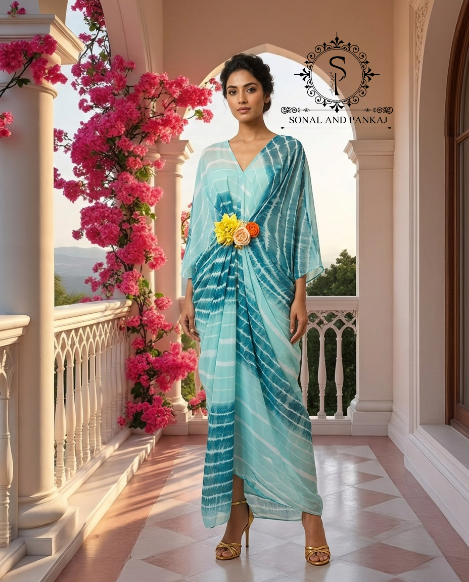 Caftan bleu à imprimé floral - RW01098