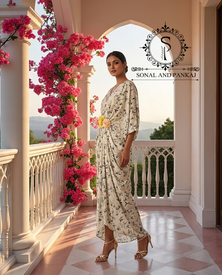Caftan bleu à imprimé floral - RW01098