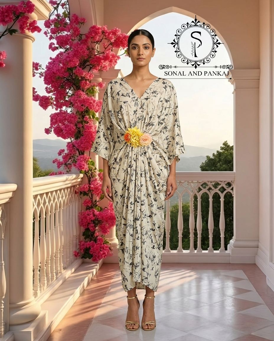 Caftan bleu à imprimé floral - RW01098