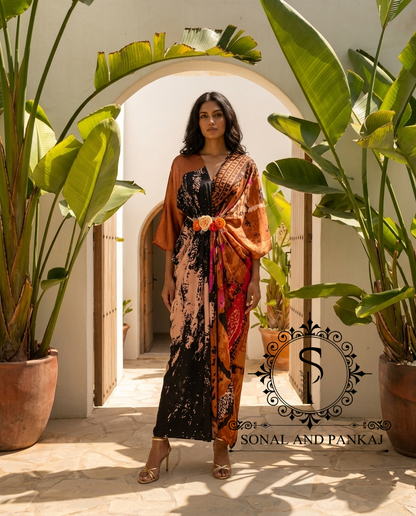 Caftan bleu à imprimé floral - RW01098