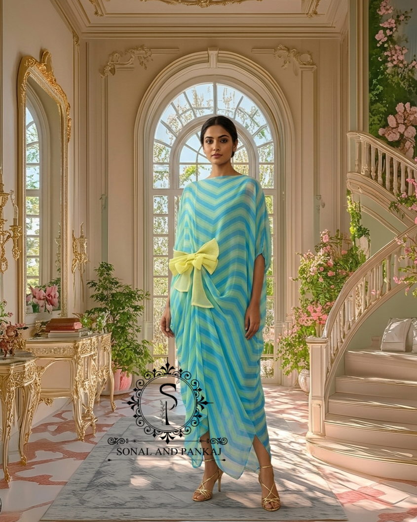 Caftan bleu à imprimé floral - RW01098