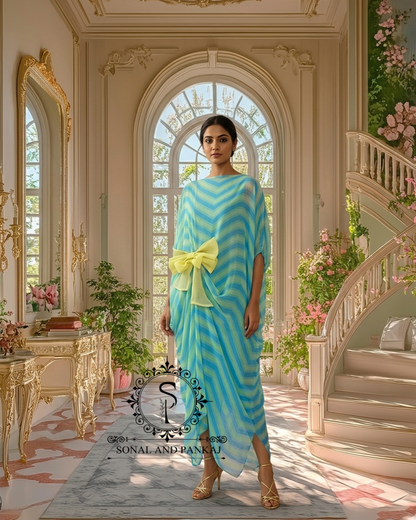 Caftan bleu à imprimé floral - RW01098