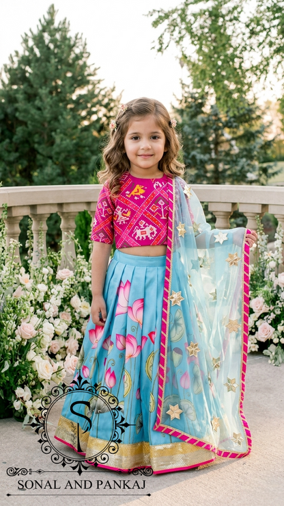 Rajkumari - Turquoise Blue Pichwai Ensemble by Sonal and Pankaj - KD01624