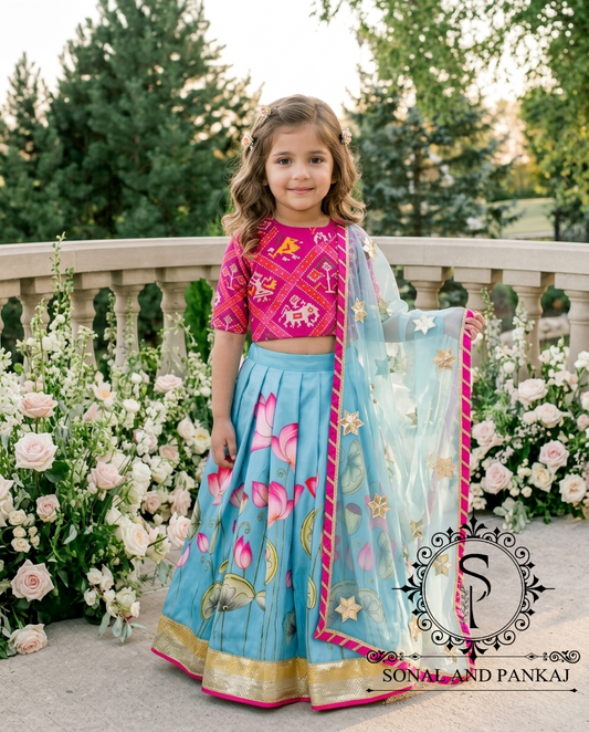 Rajkumari - Turquoise Blue Pichwai Ensemble by Sonal and Pankaj - KD01624