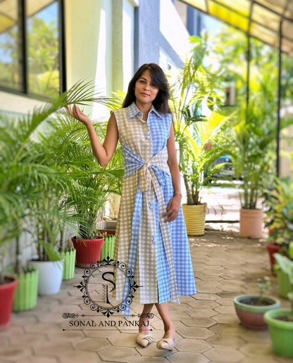 Caftan bleu à imprimé floral - RW01098