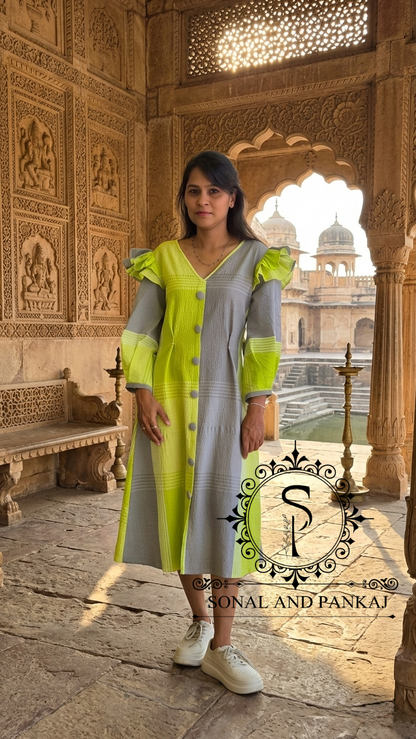 Caftan bleu à imprimé floral - RW01098