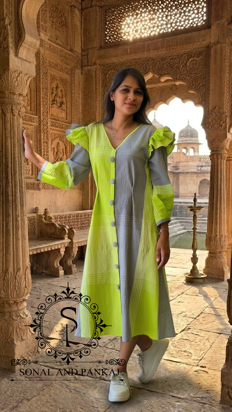 Caftan bleu à imprimé floral - RW01098