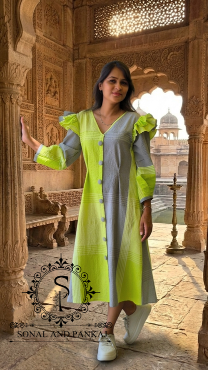 Caftan bleu à imprimé floral - RW01098