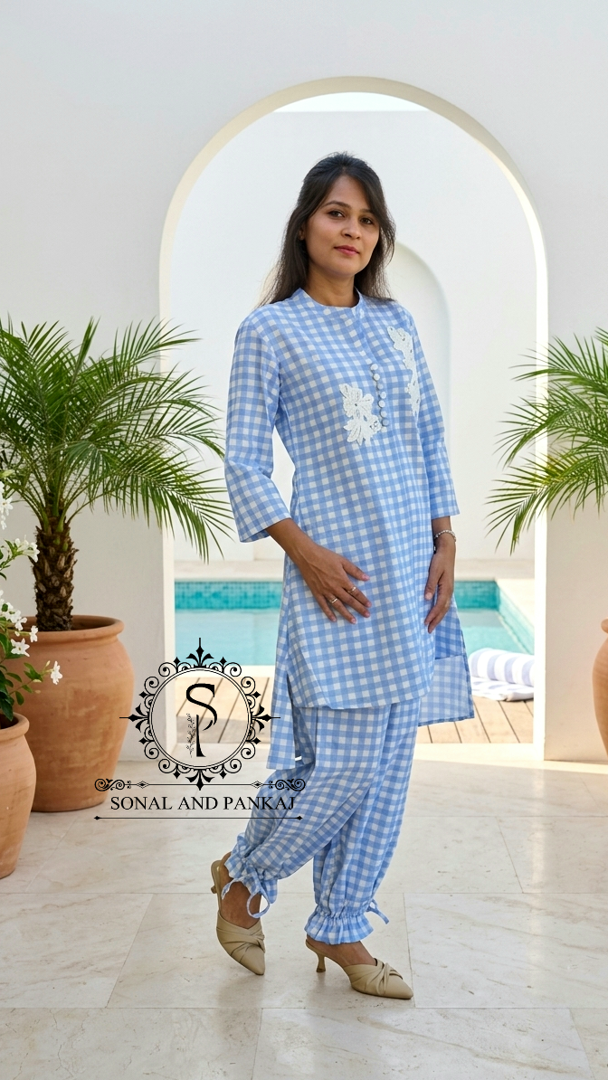 Caftan bleu à imprimé floral - RW01098