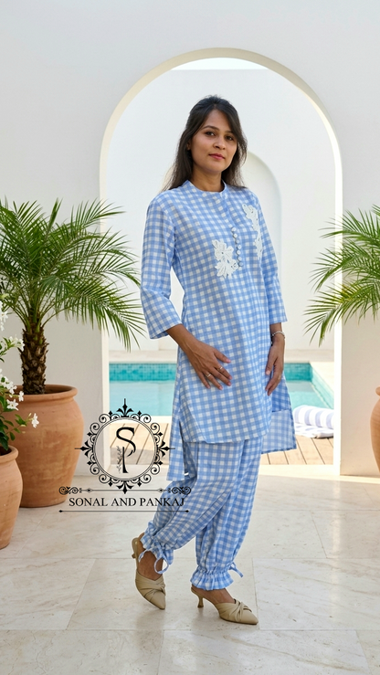 Caftan bleu à imprimé floral - RW01098