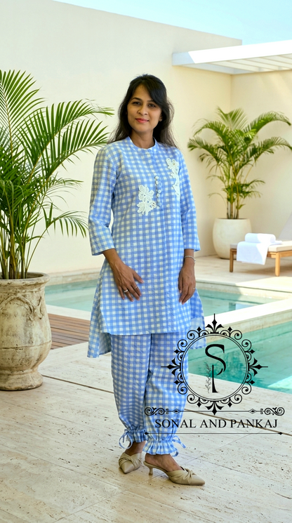 Caftan bleu à imprimé floral - RW01098