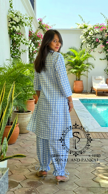 Caftan bleu à imprimé floral - RW01098