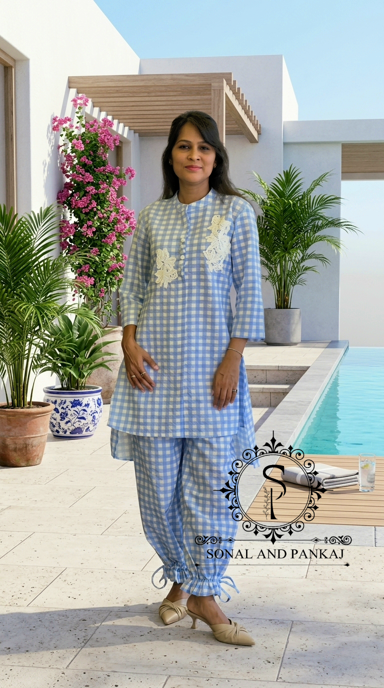 Caftan bleu à imprimé floral - RW01098