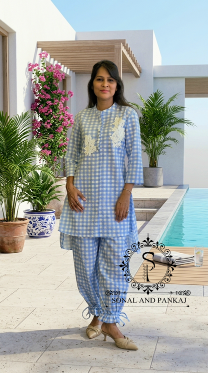 Caftan bleu à imprimé floral - RW01098