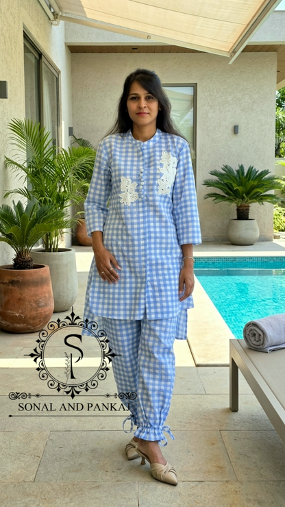 Caftan bleu à imprimé floral - RW01098
