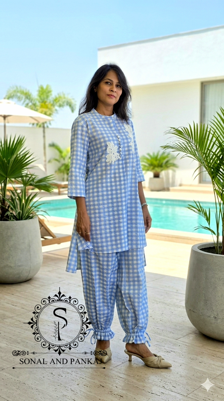 Caftan bleu à imprimé floral - RW01098