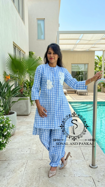 Caftan bleu à imprimé floral - RW01098