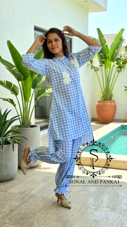 Caftan bleu à imprimé floral - RW01098