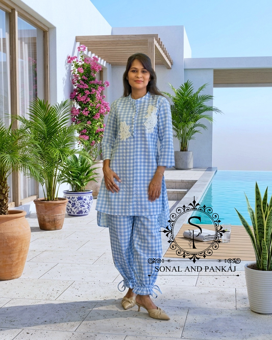 Caftan bleu à imprimé floral - RW01098