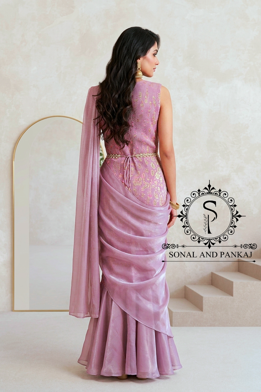 Lusty Lavender Pleated Gown Saree - SA01796