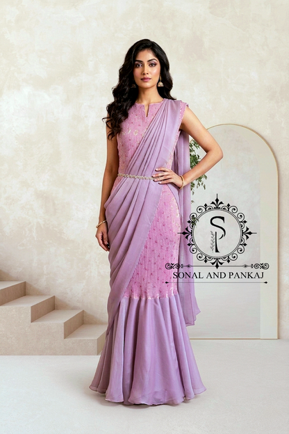 Lusty Lavender Pleated Gown Saree - SA01796