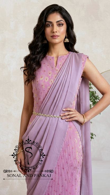 Lusty Lavender Pleated Gown Saree - SA01796