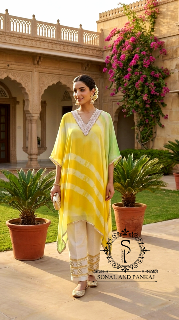 Caftan bleu à imprimé floral - RW01098