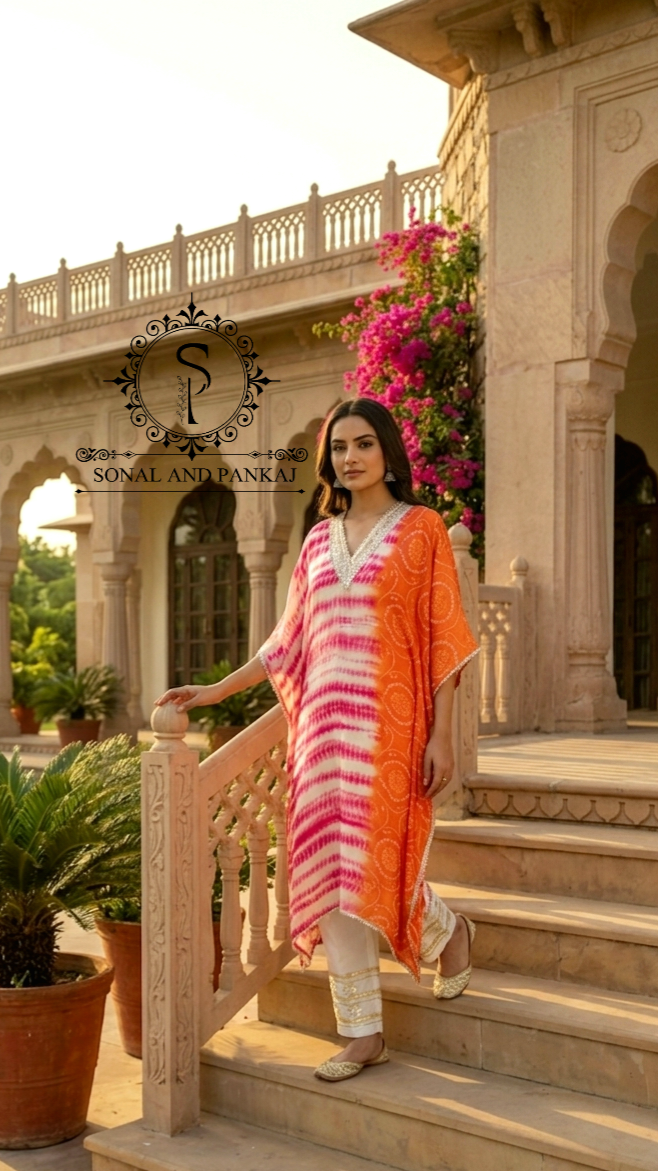 Caftan bleu à imprimé floral - RW01098