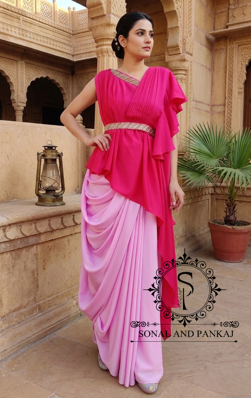 Fuchsia-Pink Pop-Color Cape & Cowl Set - LH01718