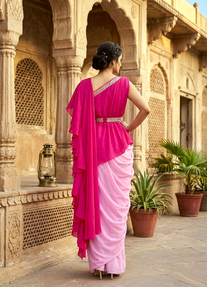 Fuchsia-Pink Pop-Color Cape & Cowl Set - LH01718