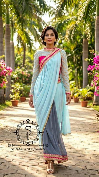 Beautiful Designer Blouse With Ready To Drape Cowl Saree - SA01713
