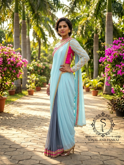 Beautiful Designer Blouse With Ready To Drape Cowl Saree - SA01713