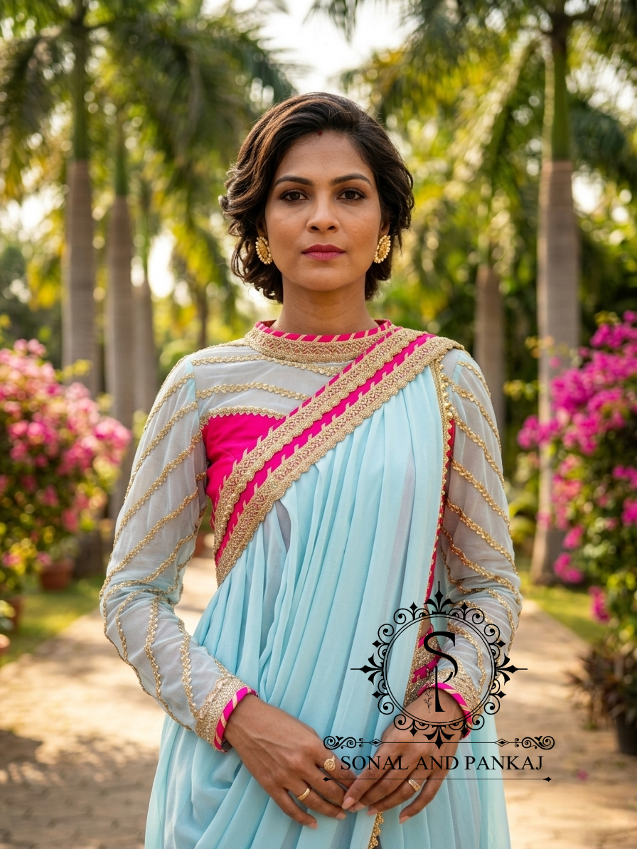 Beautiful Designer Blouse With Ready To Drape Cowl Saree - SA01713
