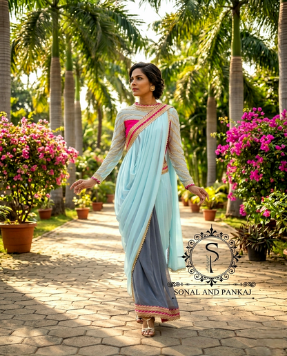 Beautiful Designer Blouse With Ready To Drape Cowl Saree - SA01713