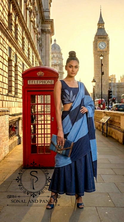 Blue Oasis Demin Patchwork Mother-Daughter Lehenga - MD01824