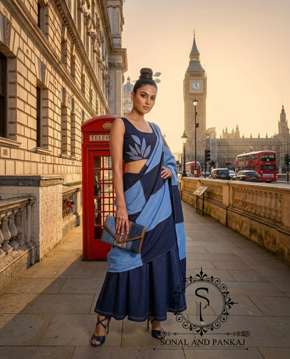 Blue Oasis Demin Patchwork Mother-Daughter Lehenga - MD01824