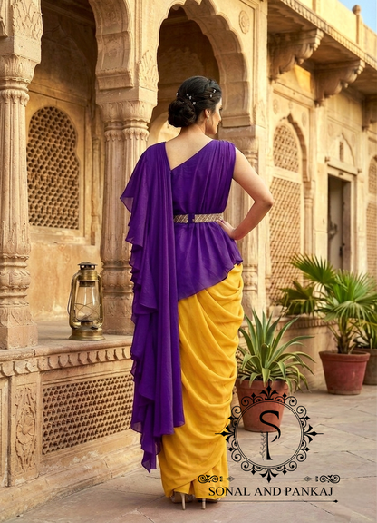 Purple-Mustard Pop-Color Cape & Cowl Set - LH01716