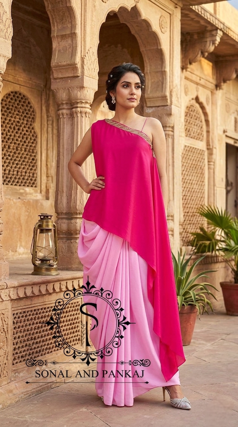 Fuchsia-Pink Pop-Color Cape & Cowl Set - LH01718
